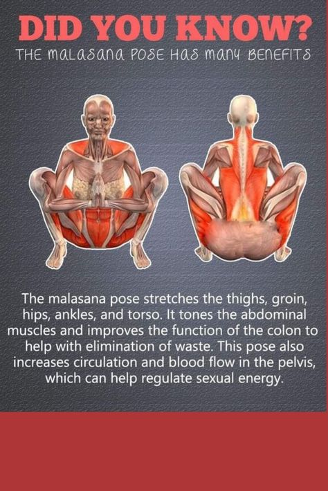 Malasana challenges the mechanics of the entire body; it requires mobility and stability in the ankles, knees, hips, pelvis, and spine. Start by bringing your feet slightly wider than hip-width apart, and turning your toes out ever so slightly. Now, sit your hips as far down as you comfortably can. Bring your elbows inside your knees, press your palms together, use your elbows to draw your knees apart. Malasana Pose, Fitness Hacks, Beginner Yoga, Yoga Outfits, Yoga Iyengar, Trening Fitness, Yoga Exercises, Yoga Photography, Easy Yoga