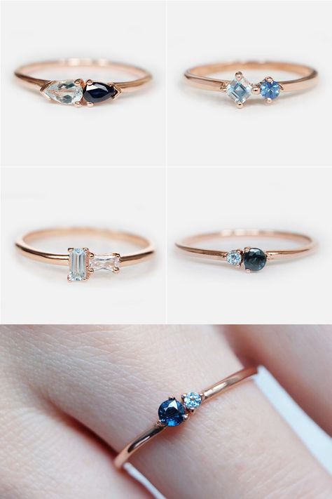 Two stones, perfectly paired. A great gift for mom, child, best friends and sisters. #w2njewelry #birthstone #birthstonerings #dualrings #dualengagement #birthdayring #personalizering #momring #ringoftheday Sister Rings For 2, Two Birthstone Ring, 2 Stone Ring, Birthstone Rings For Mom, Unique Mothers Rings, Dual Birthstone Ring, Sister Rings, Stackable Birthstone Rings, Ring Blue Stone