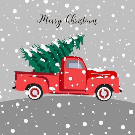 Natal, Christmas Car With Tree, Red Truck Christmas Tree Wallpaper, Christmas Car Drawing, Christmas Truck Wallpaper, Christmas Car Illustration, Red Truck Christmas Tree Theme, Red Truck Christmas Pictures, Christmas Tree On Car