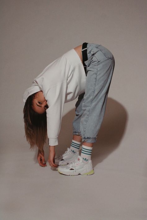 Legs Up Wall Pose, Legs Up The Wall Pose Photography, Streetwear Studio Shoot Women, Editorial Stair Poses, Street Wear Studio Shoot, Trendy Boots, Creative Portrait Photography, Classy Aesthetic, Creative Portraits