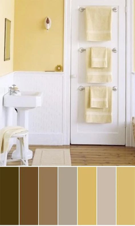 Bathroom Paint Colours, Yellow Bathroom Decor, Bathtub Surround, All White Bathroom, Small Bathroom Colors, Yellow Bathroom, Bathroom Paint, Bathroom Color Schemes, Decor Baie