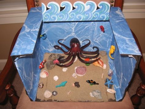 The Pimentel Family: Justins Octopus Diorama Octopus Diorama, Habitat Project, Diarama Ideas, Octopus Crafts, Habitats Projects, Fun Projects For Kids, The Octopus, Papel Mache, School Art Projects