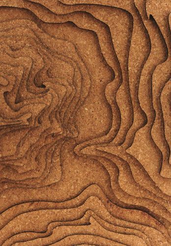 Laser cut cork topographic model Architecture Models, Topographic Model, Handmade Wood Crafts, Topography Map, Site Model, Landscape Model, Cork Wall, Arch Model, Architectural Models