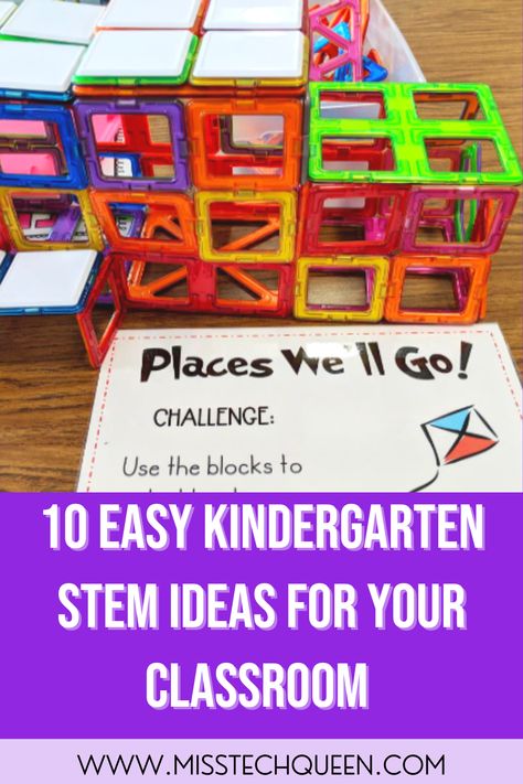 Are you looking for fun, hands-on ways to incorporate STEM into your kindergarten classroom? I got you covered! In this blog, I highlight 10 super easy kindergarten STEM activities your students will love! Some of the activities included are using Lego blocks, kindergarten STEM for the holidays, building a birdhouse, measuring challenges, and much more! These are perfect ideas for introducing the world of STEM to your kindergarten students in a fun and simple way! #MissTechQueen Simple Stem Activities For Kindergarten, Steam Challenges Kindergarten, Stem Games For Kindergarten, Tk Stem Activities, Stem Grade 1, Kindergarten Makerspace Ideas, Stem Challenges For Kindergarten, Stem Activity For Kindergarten, Stem Ideas For Kindergarten