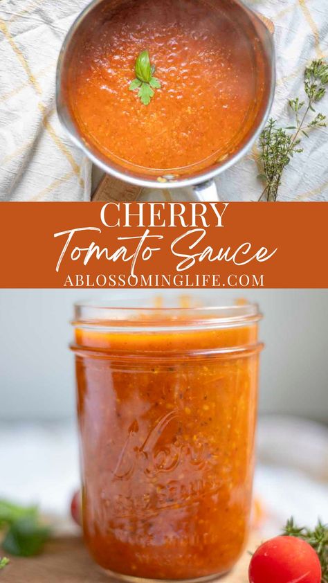 The best homemade cherry tomato sauce has robust flavors of sweet cherry tomatoes, garlic, Italian seasoning, and onions to make the most flavorful sauce. Perfect for pasta dinners or a dipping sauce, you will just love this recipe. Cherry Tomato Pasta Sauce, Canning Cherry Tomatoes, Real Food Dinner, Food Dinners, Nourishing Recipes, Cherry Tomato Recipes, Cherry Tomato Sauce, Fresh Tomato Recipes, Cherry Tomato Pasta