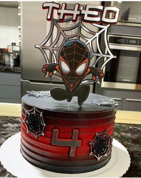 Black Spiderman Cake, Spiderverse Cake, Miles Morales Cake, Spiderman Birthday Cake, Black Spiderman, Spiderman Cake, Spiderman Birthday, Cakes For Men, Miles Morales