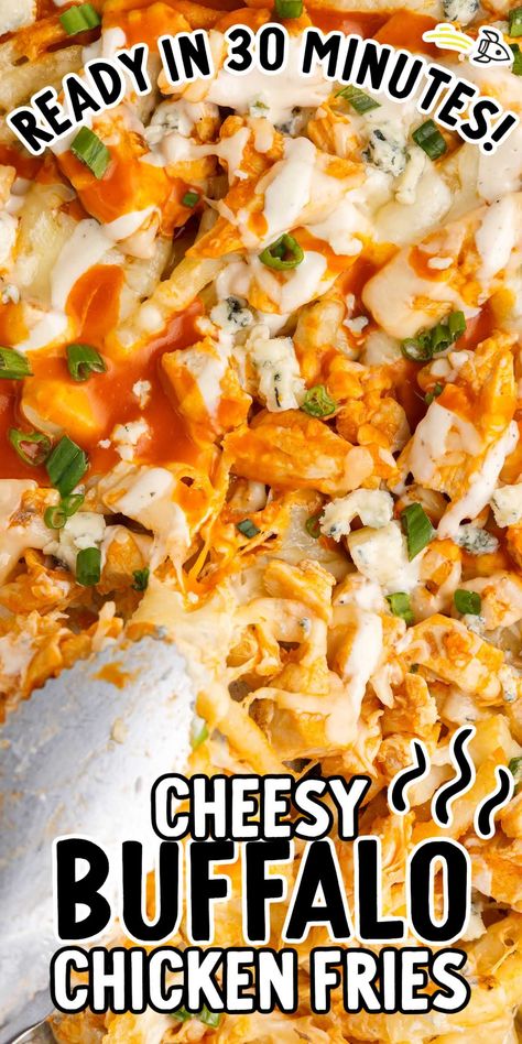 Buffalo Chicken Cheese Fries, Buffalo Chicken Waffle Fries, Loaded Buffalo Fries, Spicy Chicken Fries, Buffalo Chicken Loaded Fries, Loaded Buffalo Chicken Fries, Buffalo Chicken Poutine, Chicken And Fries Recipe, Loaded Chicken Fries