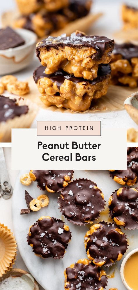 Delicious no bake high protein peanut butter cereal bars made with 6 simple ingredients for the best healthy snack or treat! These healthy cereal bars are gluten free and grain free thanks to Three Wishes cereal and are easily vegan as well. Perfect for kiddos and adults! Healthy Cereal Bars, Peanut Butter Cereal Bars, Peanut Butter Cereal, Cereal Bars Recipes, High Protein Peanut Butter, Grain Free Snacks, Protein Peanut Butter, Protein Cereal, No Bake Peanut Butter