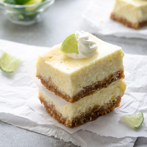 Key Lime Cheesecake Bars with Coconut Macadamia Crust - Flavor the Moments Lime Cheesecake Bars, Key Lime Cheesecake Bars, Bars With Coconut, Apple Squares, Cookout Desserts, Key Lime Bars, Key Lime Pie Bars, Key Lime Pie Easy, Key Limes