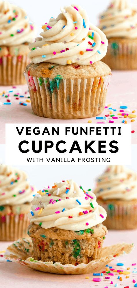 Non Dairy Cupcakes, Plant Based Cupcakes, Vegan Easter Cupcakes, Vegan Funfetti Cupcakes, Egg Free Cupcakes For Kids, Vegan Birthday Cupcakes, Dairy Free Birthday Treats, Vegan Birthday Desserts, Vegan Cupcake Recipe