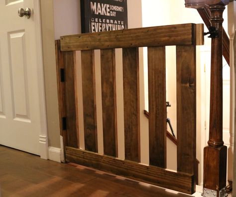 DIY Baby Gate: My son has just recently started to crawl. We have a split level entry home and he has started to find interest in the stairs. This means it was time to put up a baby gate. I wanted to make one instead of buy one for a few reasons. 1) It is cheaper … Diy Half Door Gate, Diy Gates, Wood Baby Gate, Deck Gates, Stairs Gate, Wooden Baby Gates, Toddler Gate, Stair Gates, Dog Gates For Stairs