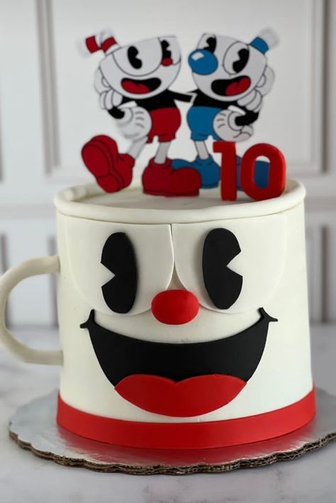 Cuphead Cake, Cuphead Birthday, Cupcake Birthday, Birthday Cup, Sonic And Shadow, 9th Birthday, Video Game Characters, 10th Birthday, Birthday Cupcakes