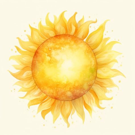 Logos, Sun Watercolor Painting, Sunflower Animated, Sun Watercolor, Sun Drawing, Towel Ideas, Sun Illustration, Girly Aesthetic, Time Art