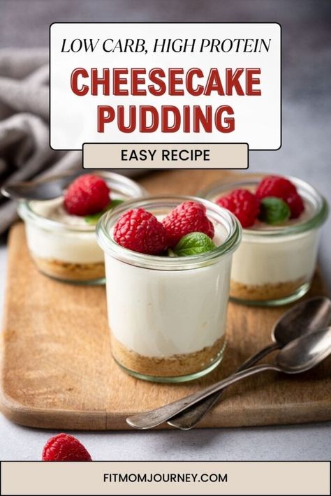 Cheesecake Protein Pudding: Low Carb, + High Protein - Fit Mom Journey Jello Protein Pudding, Protein Shake Cheesecake Pudding, Premier Protein Cheesecake Pudding, High Protein Cheesecake Fluff, Deserts For Bariatric Patients, Low Carb Pudding Recipes, Keto Cheesecake Pudding Recipes, Protein Jello Cheesecake, Jello Cheesecake Protein Recipes