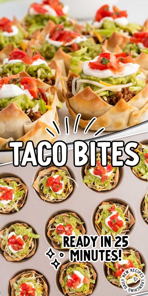 Mini Taco Bites, Wonton Wrapper Recipes, Ground Beef Taco Seasoning, Taco Bites, Mini Taco, Meat Appetizers, Appetizers Easy Finger Food, Best Appetizer Recipes, Wonton Wrappers