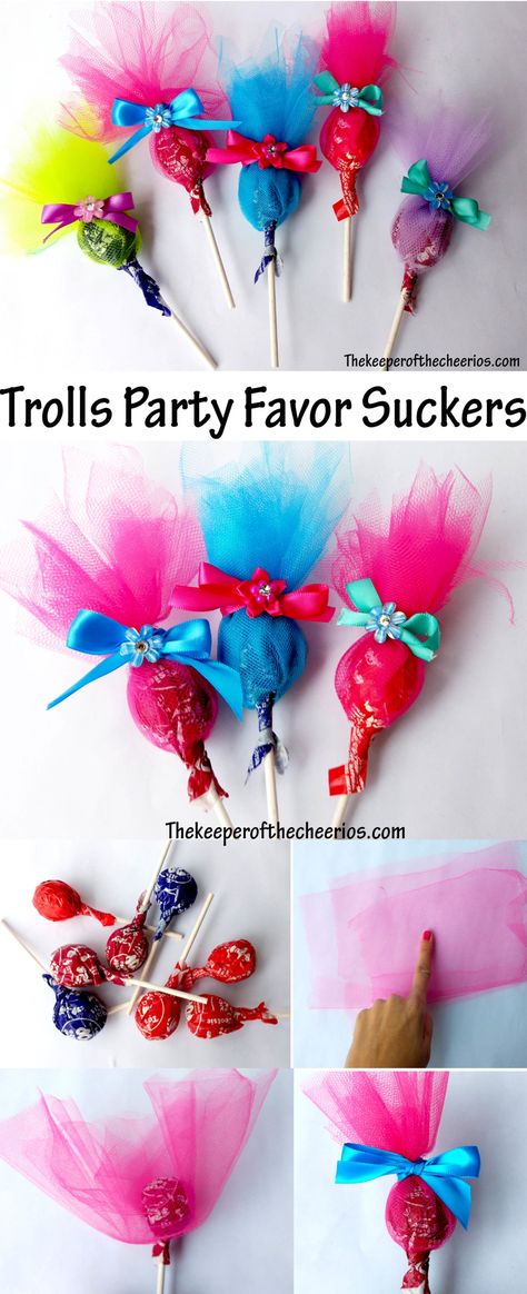 Trolls Party Favors, Trolls Party, Party Favors For Kids, Tulle Ribbon, Anniversaire Diy, Trolls Birthday Party, Troll Party, Party Favors For Kids Birthday, 6th Birthday Parties