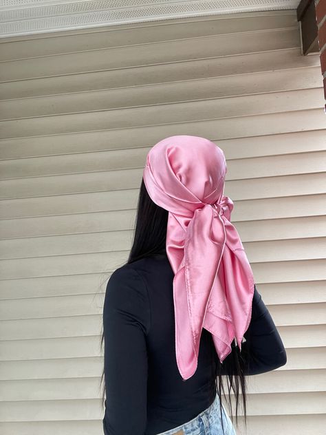 #fashion #trendy #hair #outfits #pink #aesthetic #haircare #photography Pink Hair Scarf, Pink Head Scarf, Haircare Photography, Head Scarf Outfit, Summer Hair Styles, Scarf Aesthetic, Hot Pink Hair, Pink Head, Silk Headscarf