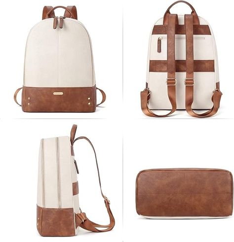 Amazon.com: CLUCI Womens Laptop Backpack Leather 15.6 Inch Computer Backpack Large Travel Daypack Business Vintage Bag Embossed Off-white with Brown : Electronics Laptop Bag Design Ideas, Production Ideas, Professional Backpack, Elegant Backpacks, Womens Work Bag, Everyday Bag Essentials, Pretty Purses, Beautiful Backpacks, Leather Laptop Backpack