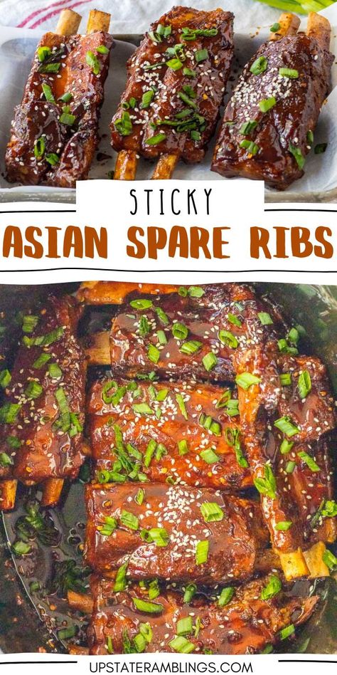 Make dinner unforgettable with these Sticky Asian Spare Ribs. This slow cooker recipe ensures tender, flavorful ribs every time with just a few simple ingredients. Perfect for busy days when you want a mouthwatering meal with minimal effort. Korean Spare Ribs Recipe, Ribs Asian Style, Asian Spare Ribs Recipe, Asian Spare Ribs, Crockpot Spareribs, Chinese Spare Ribs Recipe, Asian Sticky Ribs, Sticky Asian Ribs, Asian Ribs Recipe