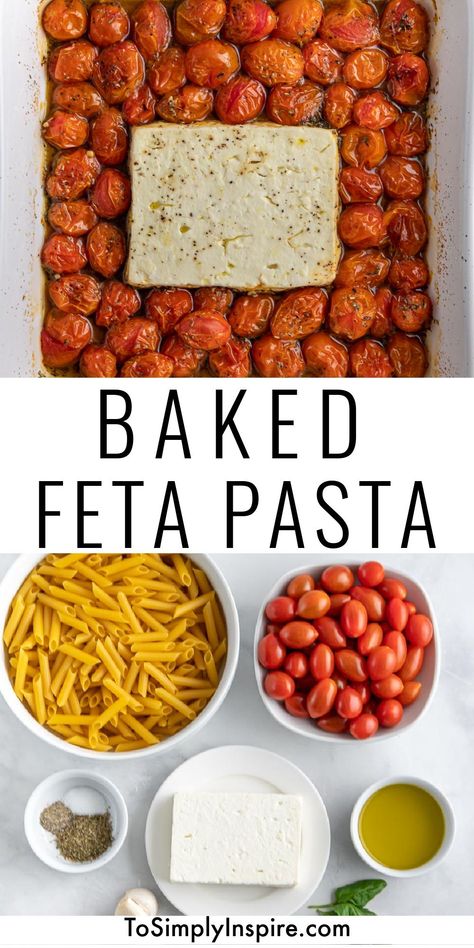 Baked Feta And Tomatoes Pasta, Tick Tock Tomato Feta Pasta, Feta Tomato Pasta Recipe, Feta Tomato Spinach Pasta Bake, Feta Pasta No Tomato, Cherry Tomato Feta Pasta Baked, Backed Feta With Tomatoes, Pasta With Tomatoes And Feta, Baked Feta Tomato Pasta