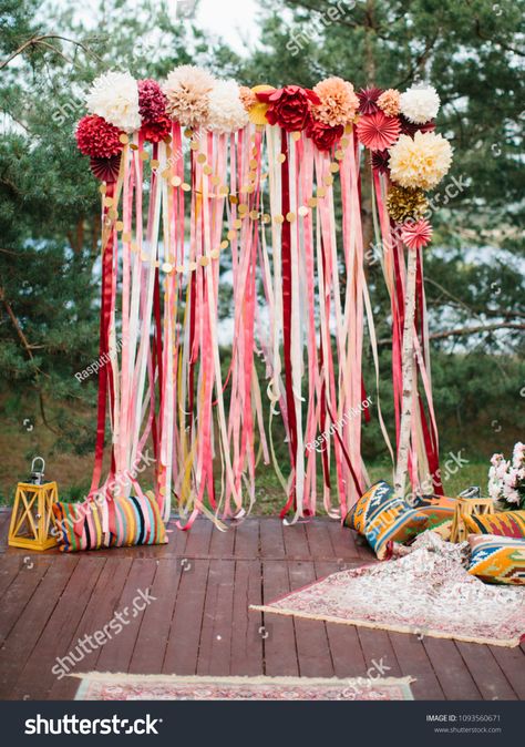 Pom Pom Flower, Flower Balls, Wedding Bunting, Boda Mexicana, Ribbon Decorations, Wedding Cake Decorations, Orange County Wedding, Flower Ball, Wedding Ribbon