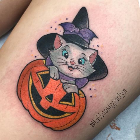 🦄Jackie Huertas 🌈 on Instagram: “First one down at @thedolorosatattoo ‘s annual Halloween walk in day!! Thanks so much Margarita! You rock for traveling and waiting…” Traditional Tattoo Wrist, Aristocats Tattoo, Tattoo Fixes, Zombie Pin Up, Lantern Tattoo, Pumpkin Tattoo, Disney Pumpkin, Black Cat Tattoos, Cinderella Pumpkin