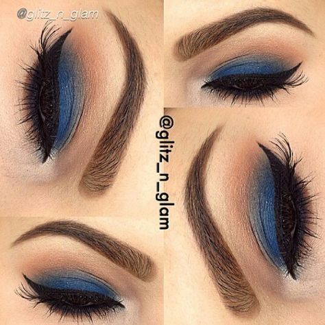 Beautiful blue smokey eye. Makeup Charts, Blue Smokey Eye, Beautiful Eyeshadow, Blue Lehenga, Winged Liner, Day Makeup, Dress Makeup, Eyeshadow Tutorial, Blue Eye Makeup