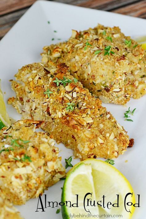 Almond Crusted Cod Crusted Cod, Cod Fish Recipes, Fish Recipes Baked, Almond Crusted, Cod Recipes, Fish Recipes Healthy, Fish Dinner, Healthy Fish, Baked Fish