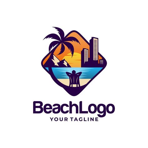 Beach Logo Design Ideas, Beach Logo Design, Holiday Logo, Beach Logo, Logo Design Ideas, Travel Logo, Design Vector, Vector Art, Vector Free