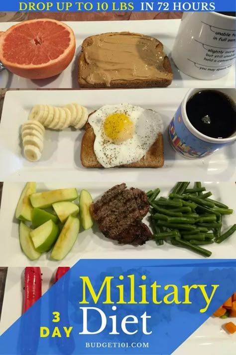 This 3 Day Military Diet boasts you can Drop up to 10lbs in just 72 hours! Get the complete Military Diet plan here with substitutions on this easy diet! Diet To Drop Weight Quick, 4 Day Diet 10 Pounds, Drop 10 Lbs In 2 Weeks Diet, 2 Meals A Day Diet Plan, Fighter Diet Meal Plan, 3 Day Diet Military Substitutions Healthy, 1 Week Diet Challenge, Military 3 Day Diet 10 Pounds, Lose 15 Lbs In 2 Weeks Meal Plan