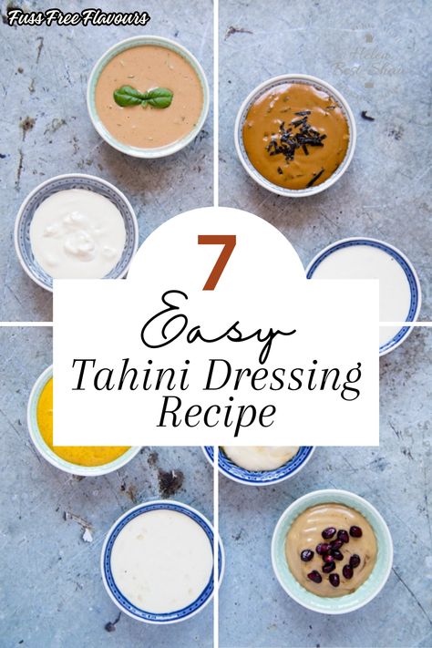 Try this basic and easy Tahini Dressing Recipe and these seven delicious variations for a creamy, dreamy, delicious accompaniment to all sorts of salad. Tahini Hot Sauce, Curry Tahini Dressing, Salad Dressing Recipes With Tahini, Easy Tahini Dressing, Tahini Dressing For Salad, Soy Salad Dressing, Maple Tahini Dressing, Japanese Salad Dressing, Cesar Dressing