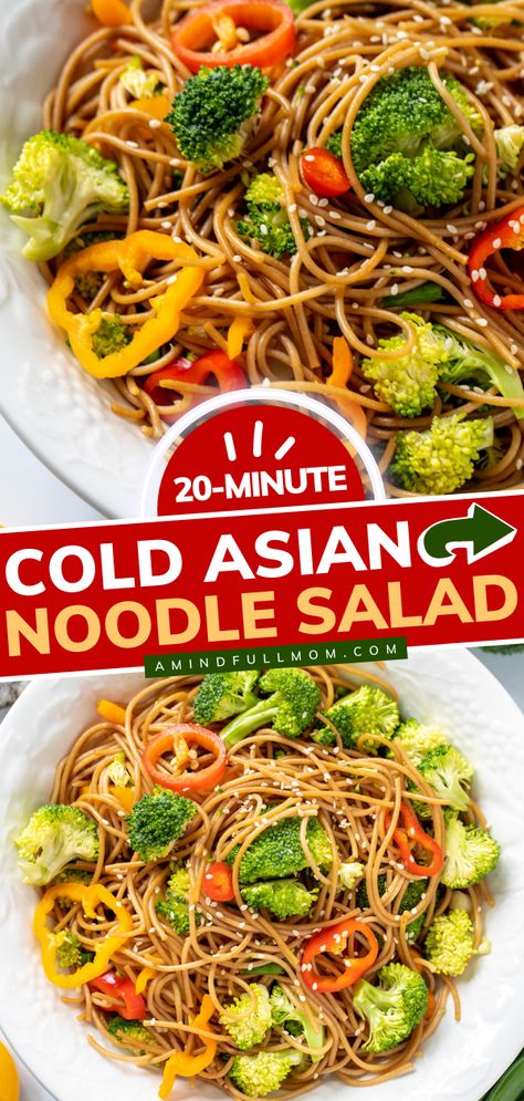 Asian Noodle Salad Cold Asian Noodle Salad Easy, Sesame Ginger Pasta Salad, Cold Noodle Lunch Ideas, Pasta Lunch Ideas Cold, Asian Noodle Pasta Salad, Sesame Noodle Salad Cold, Cold Asian Noodle Salad Sesame, Asian Sesame Noodle Salad, Easy Cold Noodle Salad