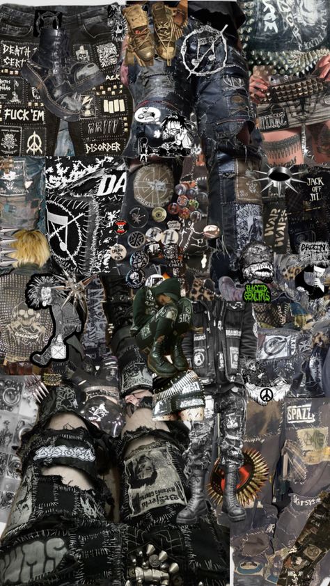 #crustpunk some inspiration 4 new pants im making #myfirstshuffle Crust Punk Pants, Crust Pants, 2000s Look, Pretty Punk, Patch Pants, Punk Culture, Studs And Spikes, Punk Looks, Crust Punk