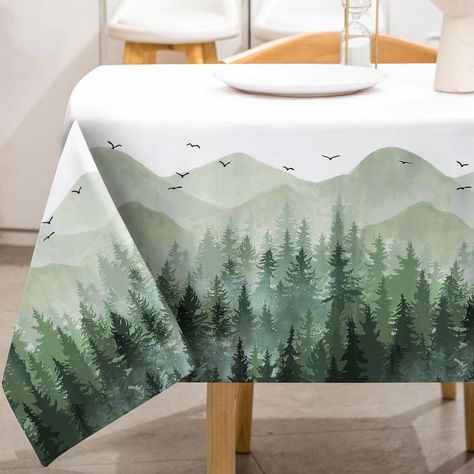 PRICES MAY VARY. UNIQUE DESIGN: Patterned with watercolor greenery forest, full of fresh and mystery, quite suitable for daily and holiday use to decorate your home and party. DURABLE MATERIAL: Made of polyester material, anti-dust, waterproof, anti-wrinkle and durable, soil resistant, very practical to use. EASY TO CARE: Our tablecloth can be washed by machine in low-temperature water, and it won't fade, and the no-iron fabric will save your time and energy greatly. LARGE SIZE: Each table cloth Camping Party Centerpieces, Mountain Party Theme, Mountain Bridal Shower Theme, Camping Birthday Party Theme, Winter Forest Baby Shower Theme, Cabin Wedding Decor, Woodsy Baby Shower Ideas, Forest Baby Shower Decorations, Adventure Awaits Baby Shower Ideas