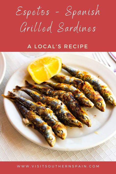 Are you in the mood for Espetos, the Spanish grilled sardines? You can learn here how to prepare sardines the way Spaniards do it. As the warm season is around the corner, this grilled sardines recipe is just perfect for a barbeque dinner party. The Spanish grilled sardines are easy to make and are done in just 20 minutes but you will be amazed how good they are. These grilled sardines are crispy, smokey, and finger-licking good. #espetos #grilledsardines #spanishsardines #sardines #andalucia How To Eat Sardines, Sardines Recipe, Spanish Tapas Recipes, Grilled Mackerel, Grilled Sardines, Chicken Croquettes, Sardine Recipes, Spanish Appetizers, Spain Food