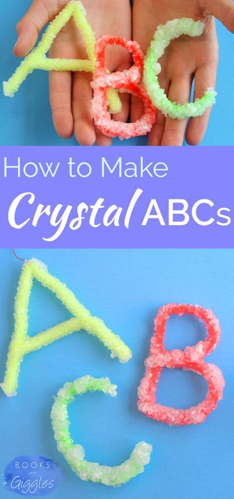 Stem Kindergarten, Bilingual Preschool, Teaching Alphabet, Crystal Letters, Borax Crystals, How To Make Crystals, Stem Lesson, Elementary Learning, Language Centers