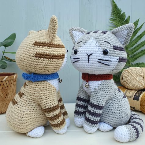 My tabby cats crochet pattern is finally finished and newly released in my Etsy shop (link to shop in my bio 👆). This particular pattern took a long while in the making, but I'm thrilled with how they turned out. Need to work on a calico and tuxedo version next ❤️ #catlovers #cutecat #catcrochet #kittencrochet #catcrochetpattern #tabbycatcrochet #crochetlove Calico Cat Crochet Pattern, Tabby Cat Crochet Pattern, Gojo Cat Crochet Pattern, Tuxedo Cat Crochet, Chonky Cat Crochet Pattern, Amigurumi Tuxedo Cat, Cats Crochet, Ginger Tabby, Col Crochet