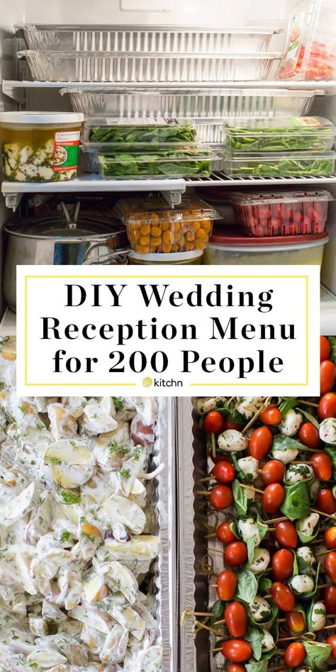 DIY Wedding Reception (or summer graduation party) Food Menu for 200 People. Need ideas for a buffet of appetizers, walking/strolling dinners, or even a display? Check these planning tips for how to pull it off yourself! Ham Biscuits, Meatballs in Sauce, Caprese + Salmon & Potato Skewers, Crudite & Hummus, Bruschetta with Romesco & Pine Nuts (vegetarian & dairy free) Polenta with Ricotta & Bacon (gluten free), Lemon Curd Tarts. Diy Wedding Buffet, Party Food Menu, Diy Wedding Food, Wedding Buffet Food, Wedding Reception Menu, Graduation Party Foods, Wedding Appetizers, Flowers Simple, Diy Wedding Reception