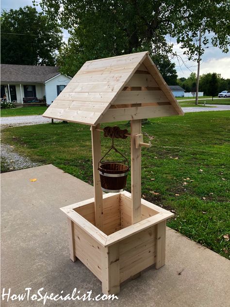 Outdoor Wishing Well – DIY Project | HowToSpecialist - How to Build, Step by Step DIY Plans Wishing Well Planter Plans, How To Build A Well, Diy Wishing Well Planter, How To Build A Wishing Well, Diy Wishing Well Plans, Well Decoration Ideas, Outdoor Wishing Well, Wishing Well Diy, Wishing Well Ideas