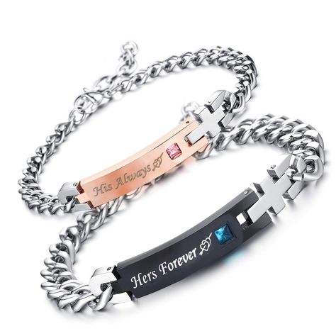 PRICES MAY VARY. 💓[Sweet love gifts]- Couple bracelet set of 2,engraved words" His always/Hers forever"bracelets,suitable for promise/anniversary/birthday/Valentine's day/Easter/Christmas/women's day/wedding/granduation/Halloween such as party/engagement and Banquet gift Promise Gift or other Special Day Gift. Represents Love and Loyalty,Love and Happiness By Everyday Wearing.Best present for Couples, Parents, Newlyweds, Birthday, Anniversary, Valentine's day etc. 💓[His and hers love bracelets Promise Jewelry, Couples Bracelets, Couple Presents, Gifts Jewelry, Couple Bracelets, Personalized Bracelets, Custom Bracelets, Christmas Women, Love Bracelets