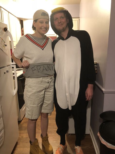 DIY Billy Madison and the penguin he hallucinates #halloween #coupleshalloweencostumes #couplescostumes Billy Madison And Penguin Costume, Billy Madison And Veronica Costume, Ted Bundy Couple Costume, Billy Butcherson Costume Diy, Billy Madison Costume, Miss Lippy Billy Madison Costume, Costume Couple, Billy Madison, Penguin Costume