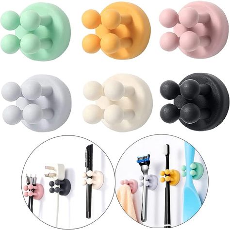 Defrko Silicone Toothbrush Holders - 6 Pcs Razor Hooks Adhesive Wall Mounted for Hanging Towel Key Plug Cable, Utility Decoration Hook Stick to Dorm Room Door Function for Kitchen Bathroom Home Office Dorm Room Doors, Hooks For Towels, Wand Organizer, Wall Mounted Toothbrush Holder, College Dorm Room Essentials, Toothbrush Holder Wall, Razor Holder, Toothbrush Holders, Adhesive Wall Hooks