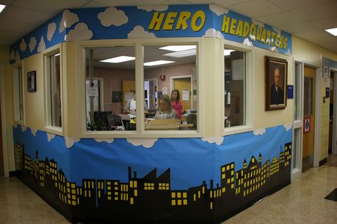 Hero Central Vbs, Superhero Vbs, Superhero Decorations, Superhero Wall, Super Hero Theme, Vbs Themes, Spiderman Party, Boys And Girls Club, Fun Fair