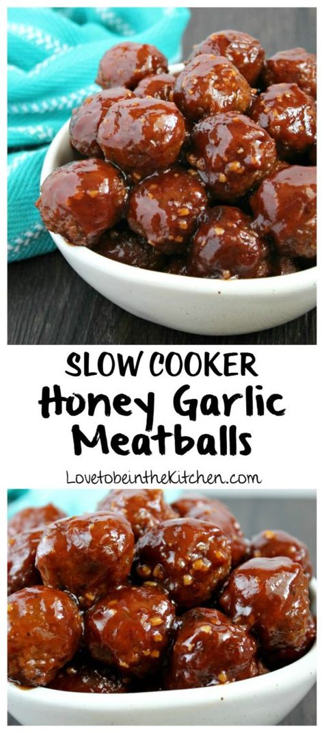 Slow Cooker Honey Garlic Meatballs are an easy and delicious appetizer or main dish. Just add the frozen meatballs to the Crock Pot and pour on the simple and incredibly tasty Honey Garlic Sauce. Honey Garlic Meatballs, Garlic Meatballs, Frozen Meatballs, Crock Pot Slow Cooker, Snacks Für Party, Crock Pot Cooking, Honey Garlic, Garlic Sauce, Meatball Recipes