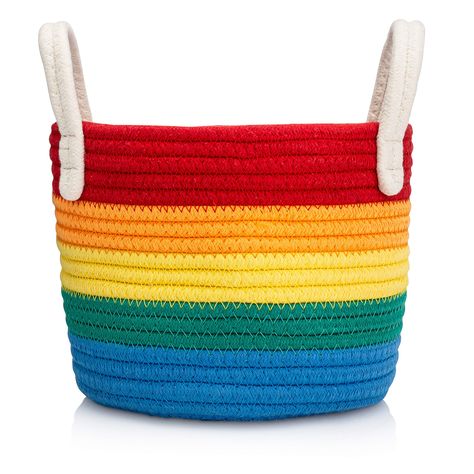 PRICES MAY VARY. Brighten Your Room: Bring the vibrant colors of the rainbow to your nursery, kids bedroom, play room, dorm or bathroom. Great kids room organizers and storage for toys, art & craft supplies, linens, clothes, diapers, baby clothes, supplies, and more. 100% Cotton Rope: This cotton rope storage basket is made from high-quality cotton woven rope. They are sturdy, keep their shape nicely and can be folded easily for storage. Each basket is 7" Tall x 8.5" Diameter. Pair With Other Ra Rainbow Room Decor, Organizing Toys, Rainbow Playroom, Rope Storage, Baskets For Shelves, Woven Storage Basket, Rainbow Nursery Decor, Kids Baskets, Rainbow Decor