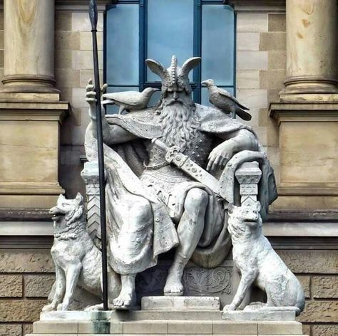 Statue of odin, Hannover, Germany Odin Norse Mythology, Vikings Statue, Odin God, Viking Art, Marble Statues, Mythology Art, Historical Art, Norse Mythology, Figurative Sculpture