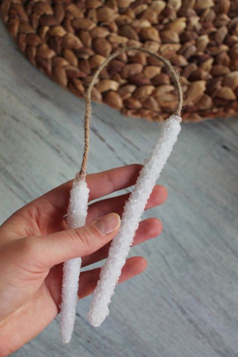 DIY Icicle Ornaments — Amanda Katherine Diy Icicle Ornaments, Christmas Crafts To Sell Handmade Gifts, Christmas Crafts To Sell, Icicle Ornaments, Rustic Ornaments, Navidad Diy, Diy Crystals, Primitive Christmas, Handmade Christmas Ornaments