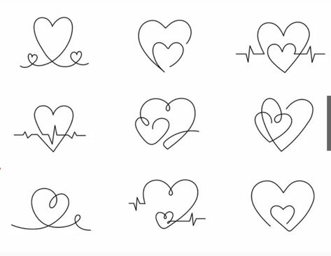 Continuous Heart Tattoo, I Love You Design Art, Different Heart Designs, Cute Drawings Heart, Cute Heart Doodles, Heart Line Art, Hearts Svg, Wire Knitting, Svg Heart