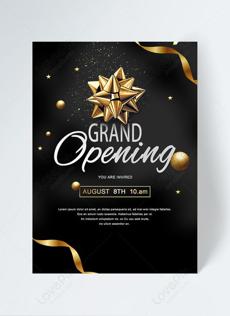 Opening Poster Design, Gold Invitation Template, Grand Opening Poster, Black Gold Invitation, Grand Opening Flyer, Grand Opening Banner, Farewell Party Invitations, Grand Opening Invitations, Template Invitation