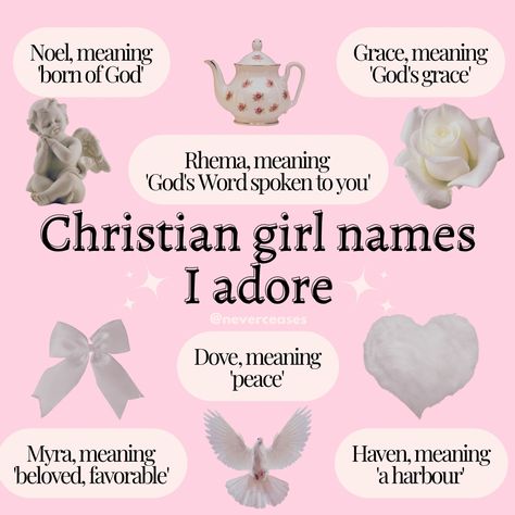 Christian Gc Name Ideas, Christian Pinterest Board Names, Christian Usernames, Christian Username Ideas, Names I Adore, Christian Reels, Girly Name, Blogger Aesthetic, Holy Girl